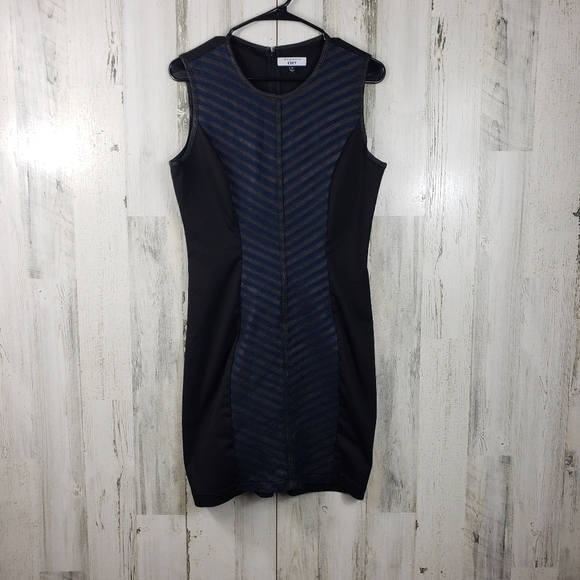 Bagatelle city blue, black midi dress with leather trim and detail women's M - Picture 12 of 12